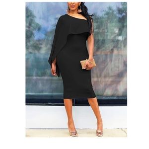 One Shoulder Ruffle Bodycon Midi Cocktail Dress